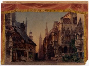 Die Meistersinger von Nürnberg, WWV 96, Oper von Richard Wagner, uraufgeführt 1868. Bühnenbild von Ferrario für La Scala in Mailand
