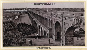 Das Aquädukt von Montpellier (Hérault, Region Languedoc-Roussillon). Chromolithographie des späten 19. Jahrhunderts von Unknown artist
