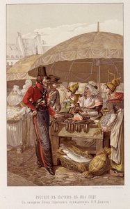 Die Russen in Paris auf einem Marsch im Jahr 1814 - in „Der Kaiser Alexander I.“ von Schilder von Unknown artist