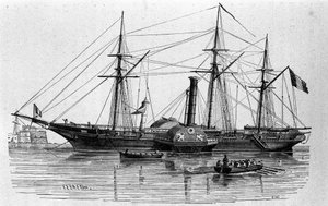 Die Sphinx, das erste Dampfschiff der französischen Marine, gebaut 1830. Gravur aus dem 19. Jahrhundert.