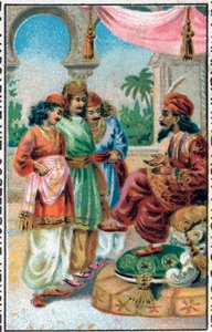 Der Sultan und seine Söhne. Geschichte von Prinz Ahmed und der Fee Paris-Banou. Geschichte aus 1001 Nacht. Chromolithographie aus dem späten 19. Jahrhundert.