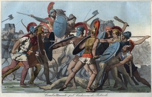 Der Trojanische Krieg - Kampf um den Körper von Patroklos - Gravur aus 