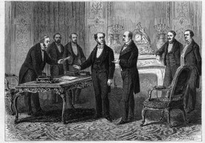 Der Viscount von Gontaut Biron, französischer Botschafter in Berlin, und der Prinz von Bismarck (Otto von Bismarck) von Unknown artist