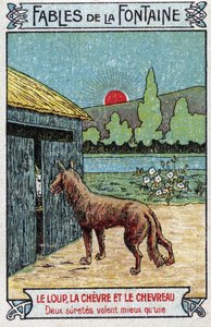 Der Wolf, die Ziege und das Lamm - Fabeln von Jean de La Fontaine (1621-95) - Chromolithographie Ende des 19. Jahrhunderts. Private Sammlung