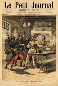 Das Unterkunftsticket, das von der Armee an ihre Soldaten im Feld ausgegeben wird, um Unterkunft von Zivilisten zu verlangen. Gravur in „Le petit journal“ 23/09/1893. Sammlung Selva von Unknown artist