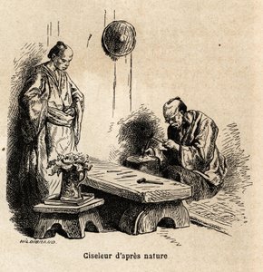 Der Naturbildhauer. Gravur zur Illustration der Reise nach Japan in den Jahren 1863-1864, von Aime Humbert, Minister der Schweizerischen Eidgenossenschaft, in „Le tour du monde, nouveau journal des voyages“, veröffentlicht unter der Leitung von Edouard Cha von Unknown artist