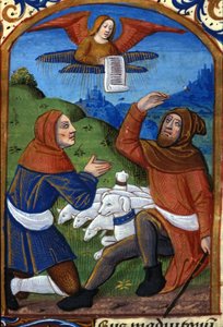Der Engel kündigt den Hirten die Geburt Jesu an. Manuskript des 15. Jahrhunderts. Biblioteca Nazionale Braidense, Mailand von Unknown artist