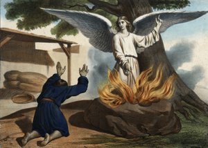 Der Engel erscheint Gideon, um das Volk Israel von der Besetzung durch die Midianiter zu befreien. Anonyme Gravur aus der Mitte des 19. Jahrhunderts.