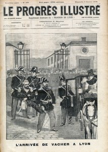 Die Ankunft von Joseph Vacher „Hirtenmörder“ (1869-1898) im Gefängnis von Lyon im Jahr 1898 - Titelblatt von „Der progressive-illustrierte“ vom 9. Januar 1898