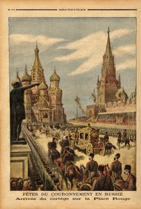 Die Ankunft des Zuges auf dem Roten Platz (Moskau) anlässlich der Krönung von Zar Nikolaus II. von Unknown artist