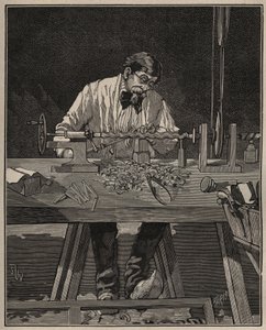 Die Kunst des Drehens: Bearbeitung einer Torso-Säule. Gravur von 1885 in „Les arts et métiers illustrés“ von Adolphe Bitard. von Unknown artist