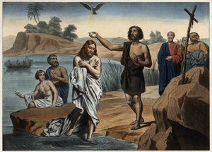 Die Taufe Christi. Anonyme Gravur aus der Mitte des 19. Jahrhunderts. von Unknown artist