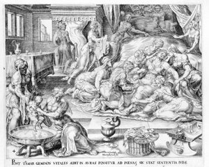Die Geburt von Thamar. Gravur des 17. Jahrhunderts von Antonio Blocklaus von Unknown artist