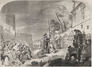Die Verbrennung der Bischöfe Nicholas Ridley und Hugh Latimer auf dem Scheiterhaufen in der Nähe der Tore des Balliol College, Oxford, England von Unknown artist