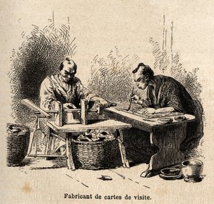 Der Visitenkartenhersteller. Gravur zur Illustration der Reise nach Japan in den Jahren 1863-1864 von Aimé Humbert, Minister der Schweizerischen Eidgenossenschaft, in „Le tour du monde, nouveau journal des voyages“, herausgegeben von Edouard Charton von Unknown artist