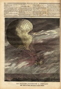 Der Fesselballon der Franzosen Messrs Godard und Panis, Opfer eines Unfalls durch den Sturm am 7. Juli auf dem Gelände der Weltausstellung in Chicago, im vollen Flug wurde der Ballon getroffen und beschädigt, wobei die beiden Luftfahrer verletzt wurden von Unknown artist