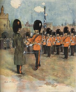 Der Wachwechsel am Buckingham Palace in London im Jahr 1893. Illustration von M.C. Morel. Bianchetti-Sammlung. von Unknown artist