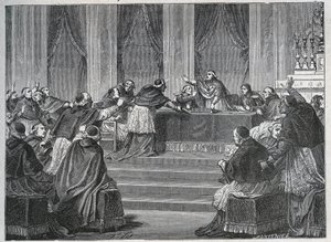 Die Geistlichen von Frankreich und Italien trafen sich in Paris zur Versammlung des französischen Nationalrats am 9. Juni 1811, geleitet von Kardinal Fesch (1763-1839). von Unknown artist