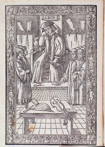 Der Komponist und Musiktheoretiker Pietro Aaron als Vorsitzender unter seinen Schülern. Illustration aus Toscanello in musica von Unknown artist