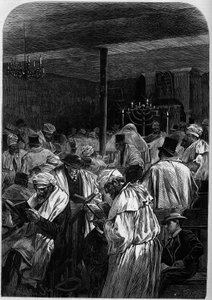 Der Tag der großen Vergebung der Juden oder Feier des Jom Kippur in einer Synagoge in der Rue Saint Louis en l