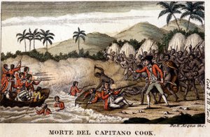 Der Tod von Captain Cook nach „Viaggi del Capitano Cook“ Mailand 1820