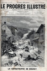 Die Katastrophe von Bouzey (Vosges), der Damm des Epinal-Stausees brach und ergoss 7 Millionen Kubikmeter Wasser - Gravur in „Le Progres illustrious“ von 1895 von Unknown artist