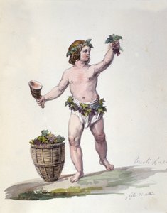 Die Gottheit Bacchus. Gravur aus „Dizionario mitologico“