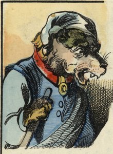 Der Hund Medor. Illustration des Märchens „Bon medor und das kleine Zicklein“. In „Märchen aus dem Heim für die Kleinen“. Anonyme Gravur des 19. Jahrhunderts von Unknown artist
