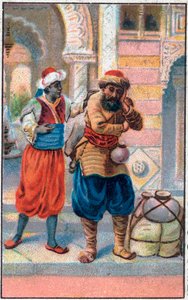 Die Tür. Die wunderbaren Abenteuer von Sindbad dem Seefahrer. Beliebte Geschichte aus 1001 Nacht. Chromolithographie aus dem späten 19. Jahrhundert.