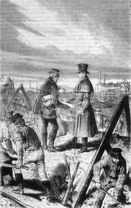 Die erste Dampflokomotive, gebaut vom britischen Ingenieur George Stephenson (1781-1848). von Unknown artist