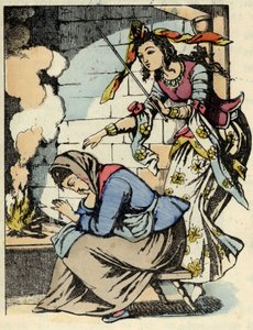 Die gute Fee von Aschenputtel und Aschenputtel. Illustration aus Charles Perraults Märchen „Aschenputtel oder Der kleine Glasschuh“ von Unknown artist