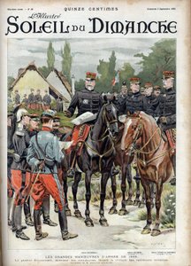 Die großen Manöver der Armee von 1899. General Giovaninelli, Direktor der Manöver, kritisiert militärische Operationen. Gravur in „Le soleil-du-dimanche“, 3. September 1899