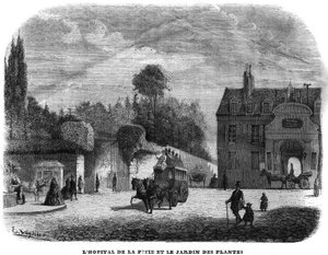 Das Krankenhaus von Pitie Salpetriere (PITIE-SALPETRIERE) und der Jardin des Plantes in Paris im Jahr 1858. von Unknown artist
