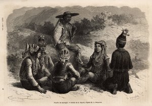 Die indigene Bevölkerung von Xieng Hong (Laos), in traditionellen Kostümen, über ihrer Jacke, eine Samtweste mit Besatz, mit einem Rock oder kurzen Hosen, ergänzt durch eine kleine verzierte Kappe. Gravur zur Illustration der Entdeckungsreise in Indochina, von Unknown artist