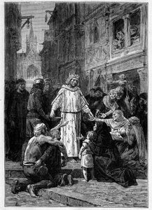 Der König sagte, dass die Armen mehr oder weniger bedürftig seien. Illustration des Buches „Les chroniqueurs de l