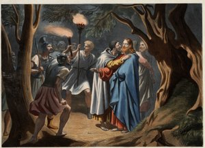 Der Kuss des Judas im Garten Gethsemane. Anonyme Gravur aus der Mitte des 19. Jahrhunderts von Unknown artist