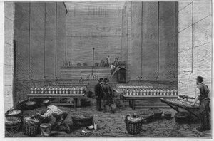 Der große Elektrizitätsraum der Oper Garnier, in dem zweihundert Bunsen-Batterien die Strahlen der elektrischen Sonne projizieren lassen von Unknown artist