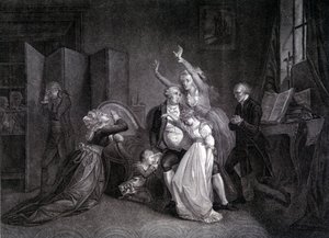 Das letzte Gespräch von Ludwig XVI. mit seiner Familie (Marie Antoinette und Ludwig XVII). Gravur aus dem 19. Jahrhundert. von Unknown artist