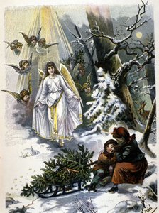 Die Legende des Weihnachtsbaums: Erscheinung eines Engels. Illustration aus dem 19. Jahrhundert. von Unknown artist