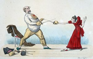Die Fechtstunde: wie man die Größe junger Menschen aufrichtet und Unfälle verhindert - 19. Jahrhundert, Musée Carnavalet. von Unknown artist