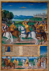 Der Wahnsinn von Karl VI. (1368-1422). Am 5. August 1392 begann er im Wald von Le Mans, Anfälle von wütendem Wahnsinn zu erleben: Er schrie nach Verrat, griff seine eigene Truppe an und tötete vier Menschen. Chroniken von Enguerrand de Monstrelet von Unknown artist