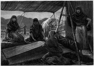 Die Herstellung von Teppichen durch nomadische Frauen Persiens. Gravur im Journal „La jeunesse“ von Unknown artist