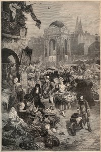 Der Markt und der Brunnen der Unschuldigen, Paris im 18. Jahrhundert - Kupferstich des 19. Jahrhunderts