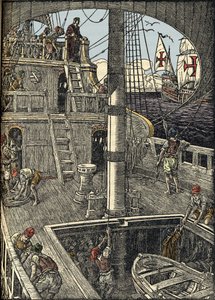 Der Seefahrer Christoph Kolumbus (1451-1506) an Bord seiner Karavelle von Unknown artist