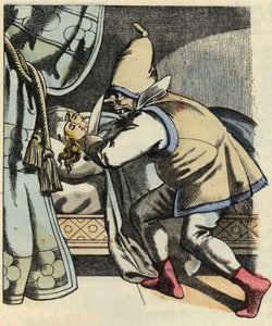 Der Oger köpft seine sieben Töchter, weil er denkt, er tötet den kleinen Poulet und seine Brüder. Illustration aus dem Märchen „Der kleine Däumling“ von Charles Perrault von Unknown artist