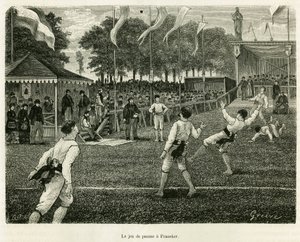 Das Palmspiel in Franeker (Niederlande). Gravur zur Illustration der Geschichte La Frise, basierend auf einem Bericht einer niederländischen Zeitung, in Le Tour du monde 1886, unter der Leitung von Edouard Charton (1807-1890), Hachette, Paris. von Unknown artist
