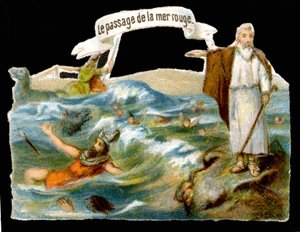 Der Durchzug durch das Rote Meer (Moses) - Chromolithographie des 19. Jahrhunderts von Unknown artist