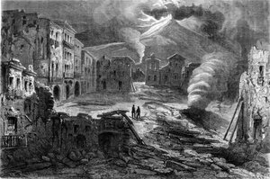 Die Ruhe auf der Piazza de Torre del Greco während des Ausbruchs des Vesuvs am 8.12.1861.