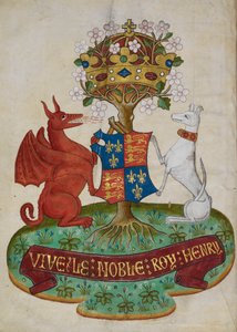 Die königlichen Waffen Englands von Heinrich VII., unterstützt von einem weißen Windhund und einem roten Drachen von Unknown artist