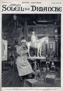 Der Bildhauer Jean Léon (Jean-Léon) Gérôme (1824-1904) vollendet in seinem Atelier das Modell der Statue des Herzogs von Aumale - Gravur in „Le sun-du-dimanche“, 15. Oktober von Unknown artist